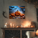 Pumpkin Patch Halloween Canvas Wall Art, Bats and Ghosts Decor