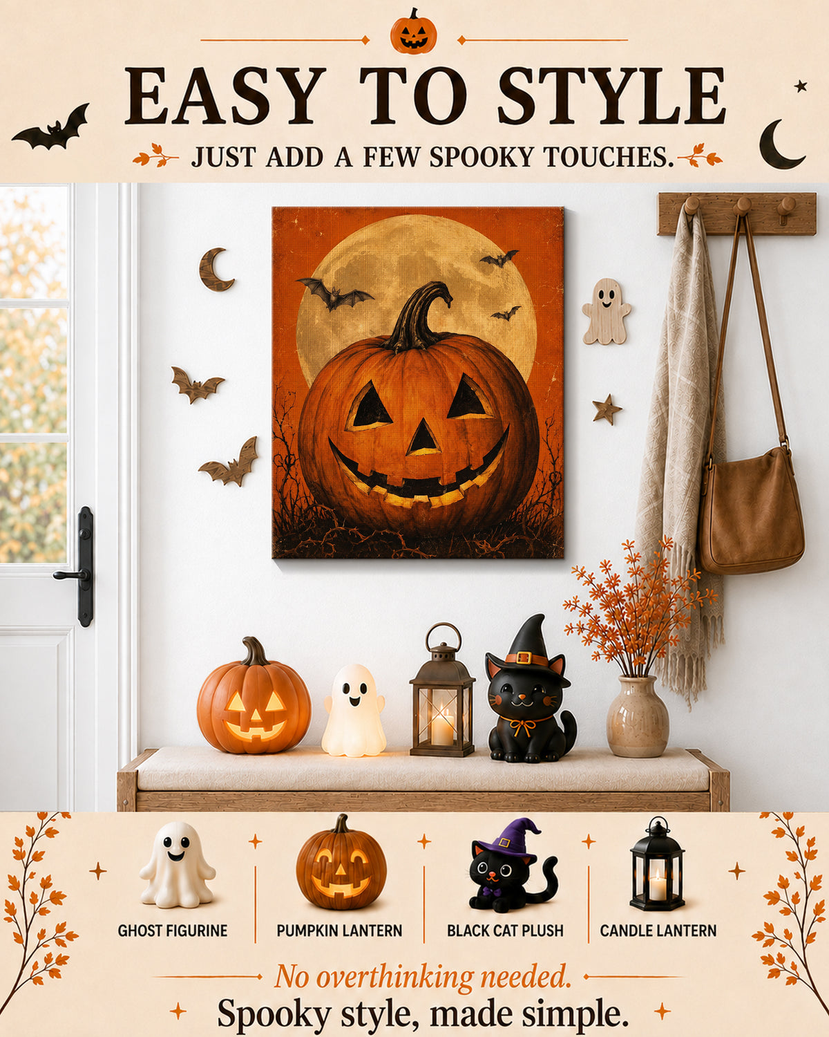 Vintage Jack-o’-Lantern Halloween Canvas Wall Art