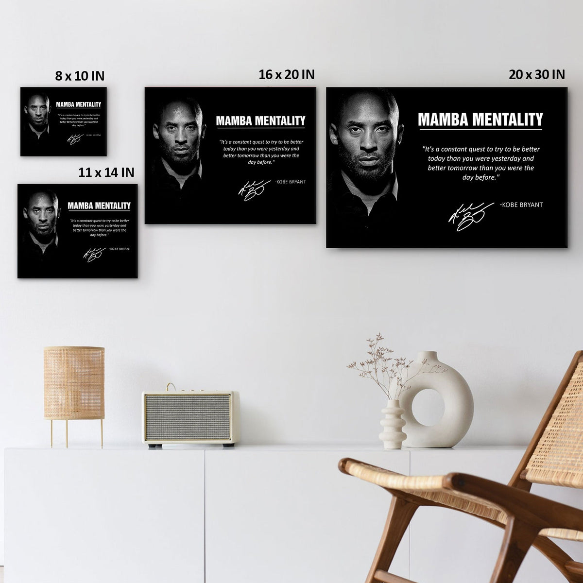 Kobe Bryant Mamba Mentality Canvas Wall Art – Inspirational Basketball Quote Poster for Bedroom, Office and Gym