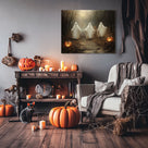 Three Ghosts on a Haunted Forest Path Dark Gothic Halloween Painting Wall Art