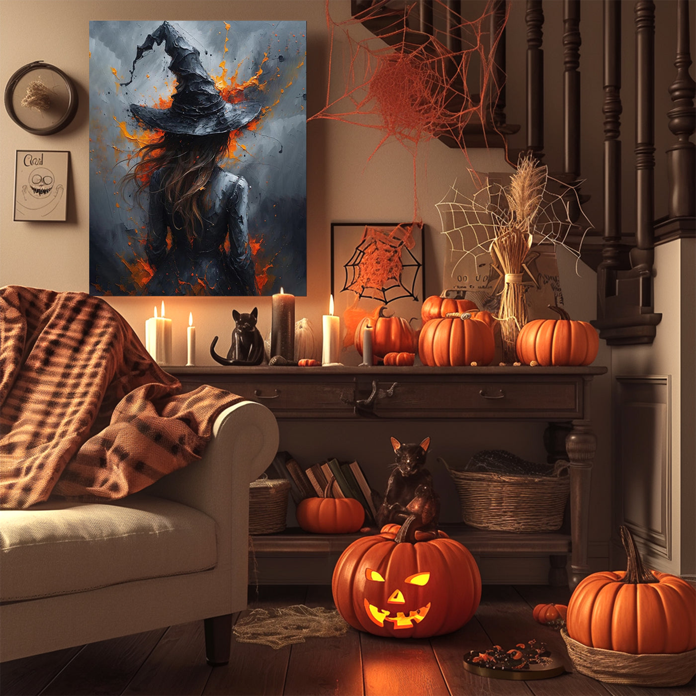 Ember Witch Halloween Canvas Wall Art