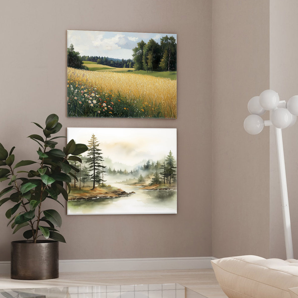 Impressionist Countryside Landscape Painting Golden Wheat Meadow Wall Art