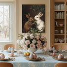 Easter Rabbits Canvas Wall Art, Adorable Hares Eating Leaves Oil Painting Home Decor, Nature-Inspired Wall Decor Stunning Lovable Bunny Canvas Prints for Living Room