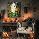 Cute Ghost Among Autumn Foliage Illustration Halloween Wall Art