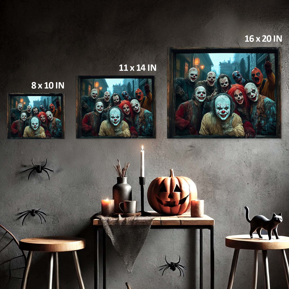 Creepy Clown Gang Halloween Canvas Wall Art – Haunted Horror Party Decor
