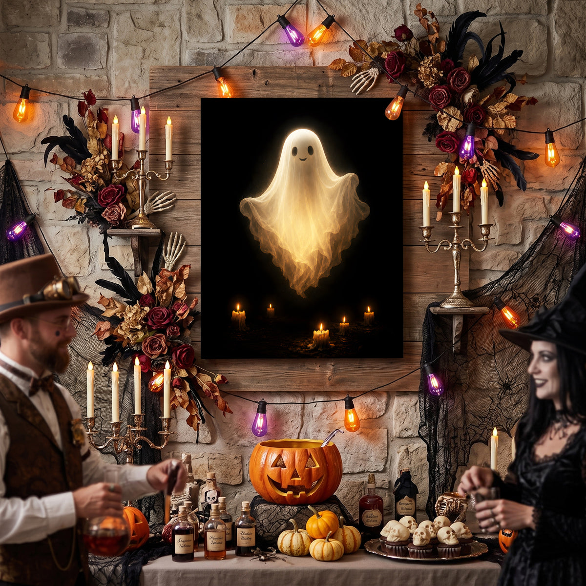 Haunted Ghost Halloween Canvas Wall Art, Spooky Gothic Decor for Living Room, Bedroom and Entryway