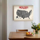 United States State Map Vintage Black and White U.S. Map Illustration Wall Art
