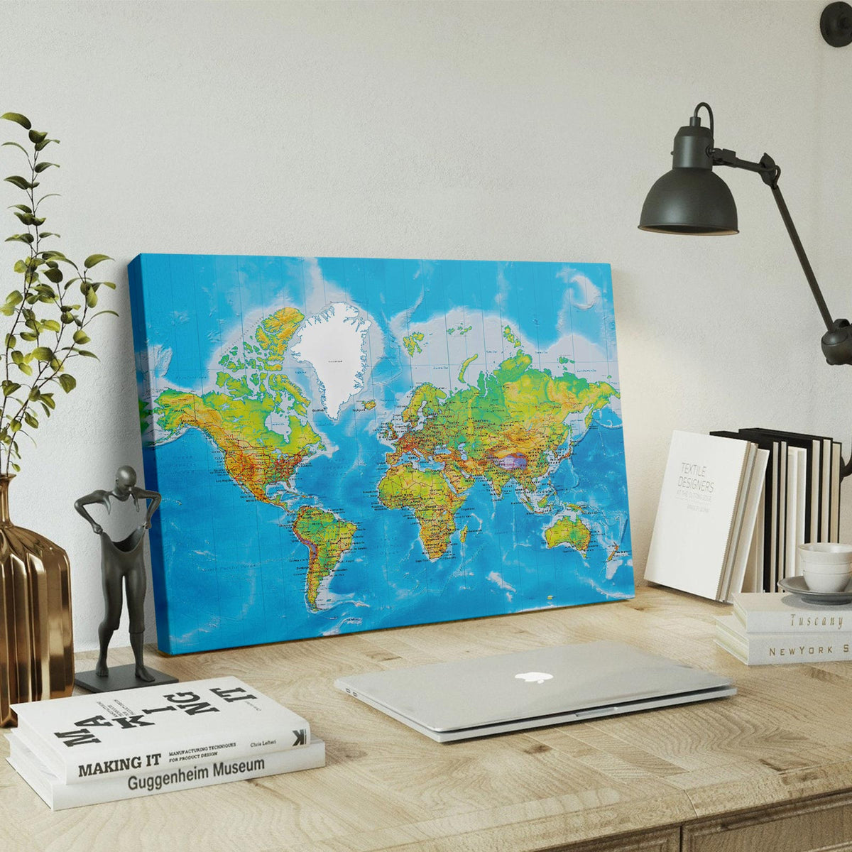 Classic Blue World Map Canvas Wall Art