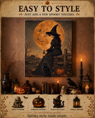 Witch Under the Harvest Moon Halloween Canvas Wall Art
