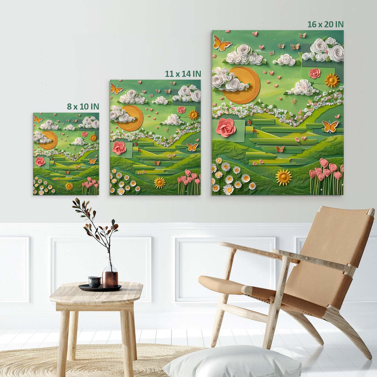 Whimsical Green Garden Paper Art Wall Decor