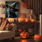 Bewitched Black Cat Halloween Canvas Wall Art