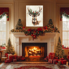 Christmas Deer and Woodland Wildlife Canvas Wall Art, Rustic Winter Holiday Decor