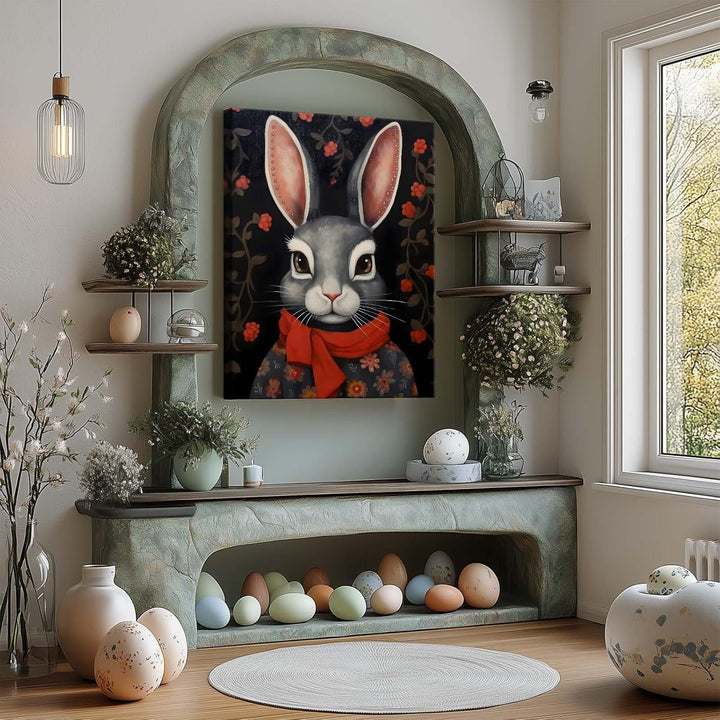 Easter Modern Easter Bunny Canvas Wall Art, Stylish Bunny Home Decor Print Painting Spring Aesthetic Artwork, Rustic Easter Charm Holiday Gift Nursery Living Room Decoration