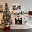 Santa Claus and Reindeer Christmas Canvas Wall Art, Winter Wonderland Holiday Wall Decor for Living Room, Bedroom and Entryway
