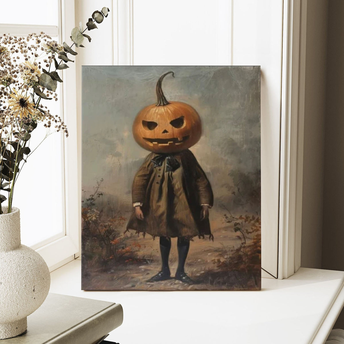 Vintage Gothic Pumpkin Head Halloween Painting Head Scarecrow Wall Art