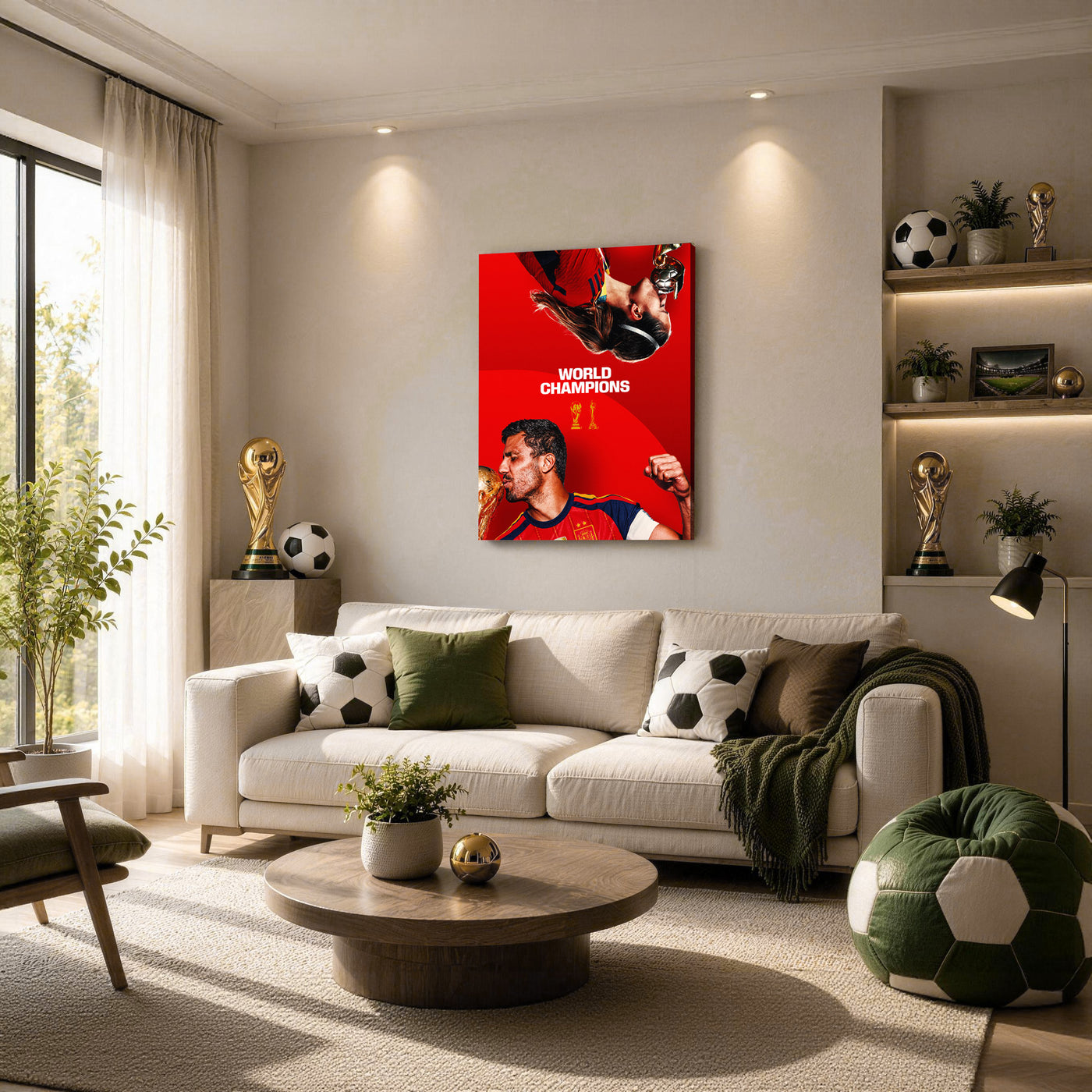 Spain World Champions Canvas Wall Art – Soccer Trophy Celebration Print