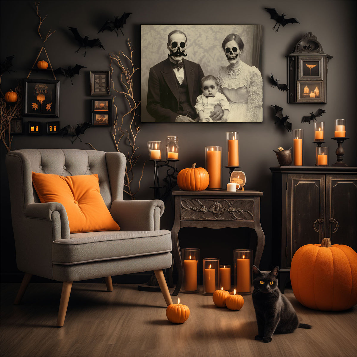 Skeleton Family Portrait Vintage Gothic Family Portrait Painting Wall Art