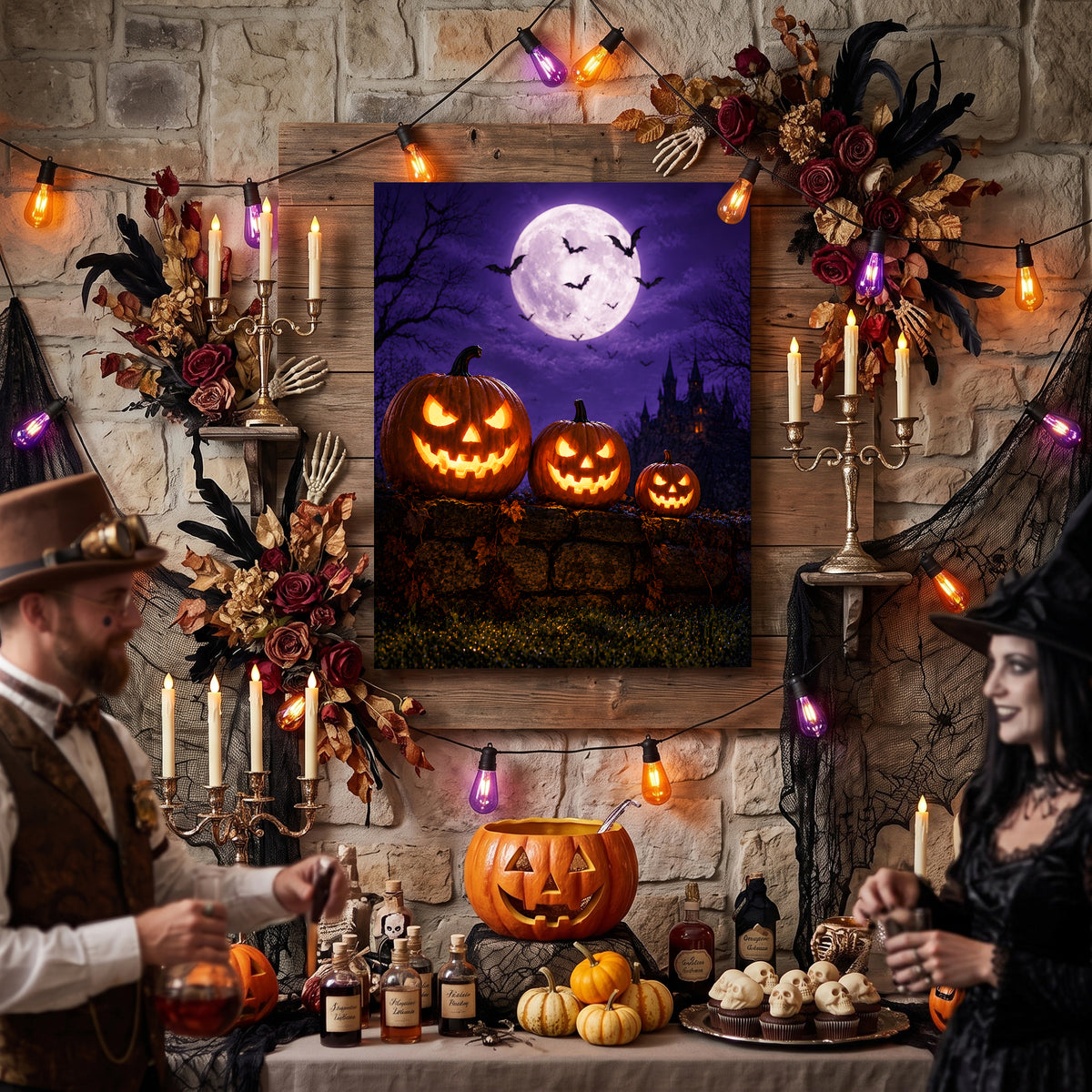 Evil Pumpkin Halloween Canvas Wall Art, Spooky Jack-o’-Lantern Decor