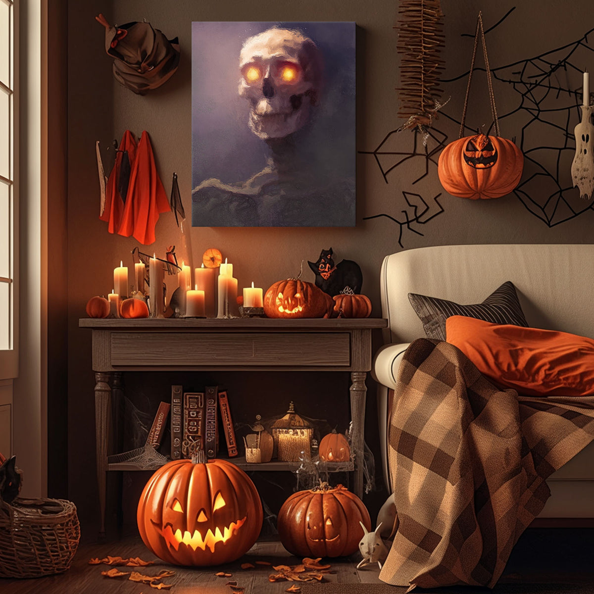 Dark Gothic Glowing Skull Horror Painting Eyes Skull Wall Art