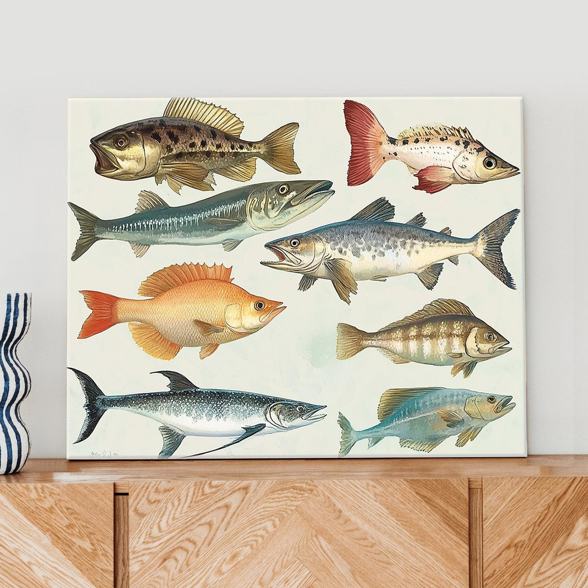 Illustrated Freshwater and Saltwater Fish Chart Species Wall Art