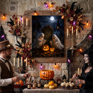 Cute Ghost and Pumpkin Halloween Canvas Wall Art, Whimsical Gothic Fall Decor for Home, Bedroom and Kids’ Room