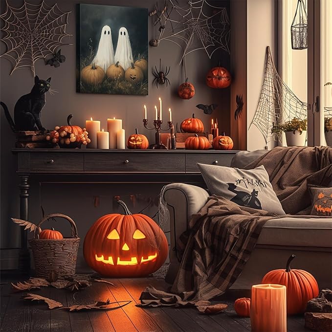 Funny Cute Ghosts with Pumpkin