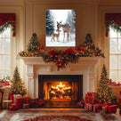 Mother and Baby Deer Winter Canvas Wall Art, Snowy Forest Wildlife Artwork for Living Room, Bedroom and Nursery