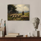 Classic Pastoral Landscape Painting Shepherd and Sheep Pasture Wall Art