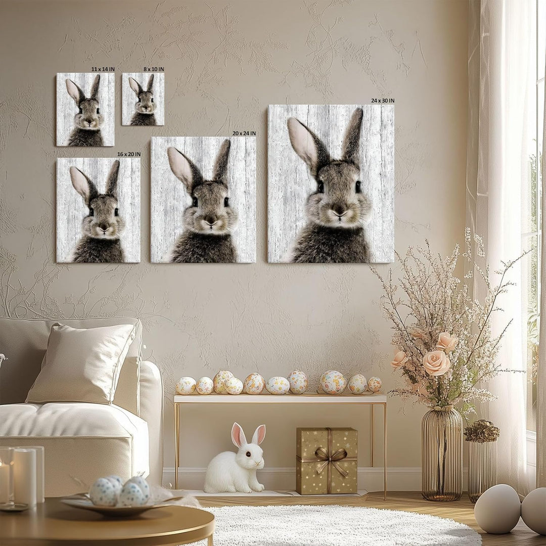 Easter Framed Canvas Wall Art Living Room Decor Rustic Bunny Poster Lovable Rabbit Front Portrait Painting Modern Artwork for Bedroom Dorm Home Office Holiday Wall Decoration