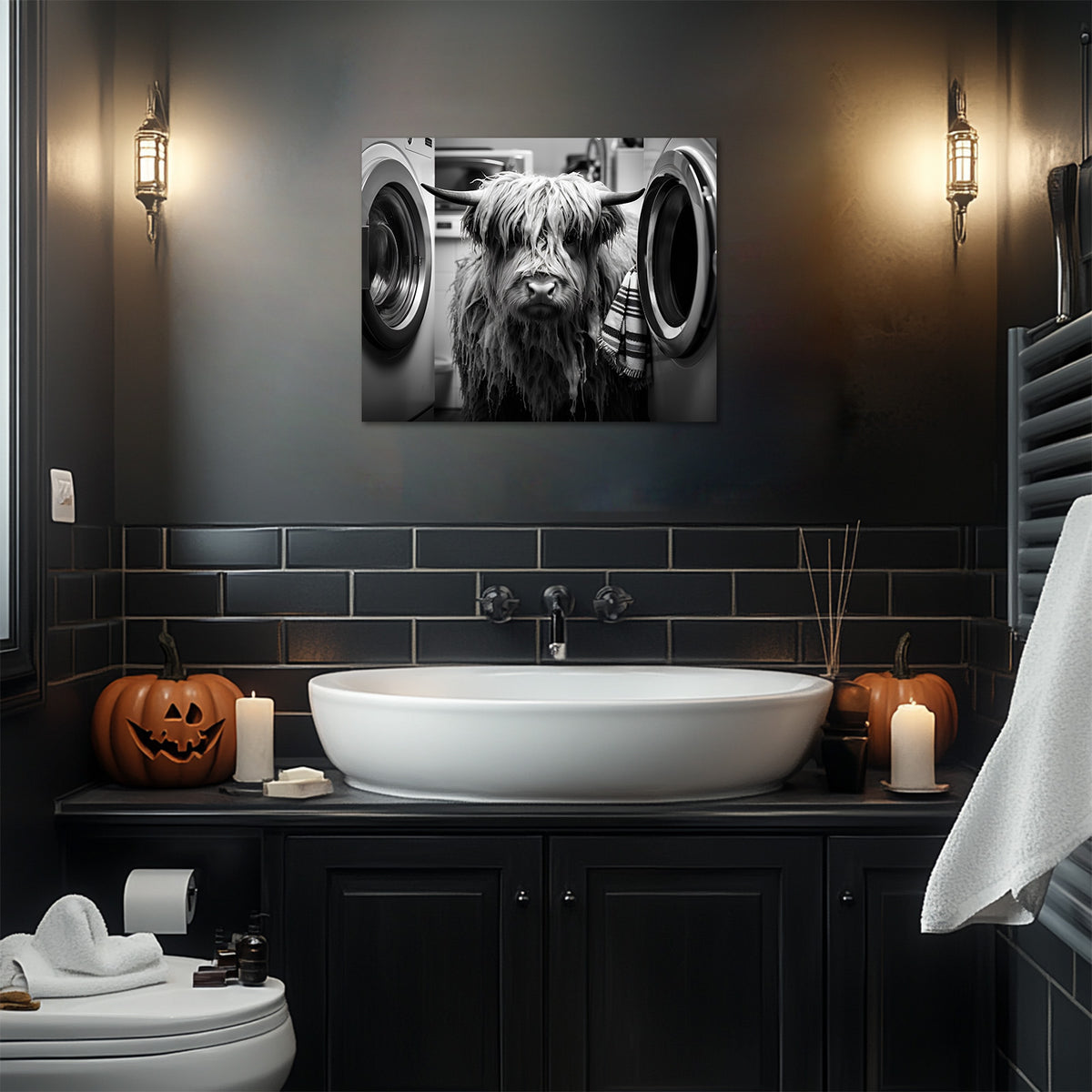Funny Farm Highland Cow in the Laundry Room Photography Art Animal Wall Art