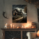 Shadowy Halloween Village Street Canvas Wall Art