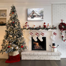 Christmas Farmhouse Barn Canvas Wall Art, Snowy Country Barn with Christmas Tree and Wreath Holiday Decor