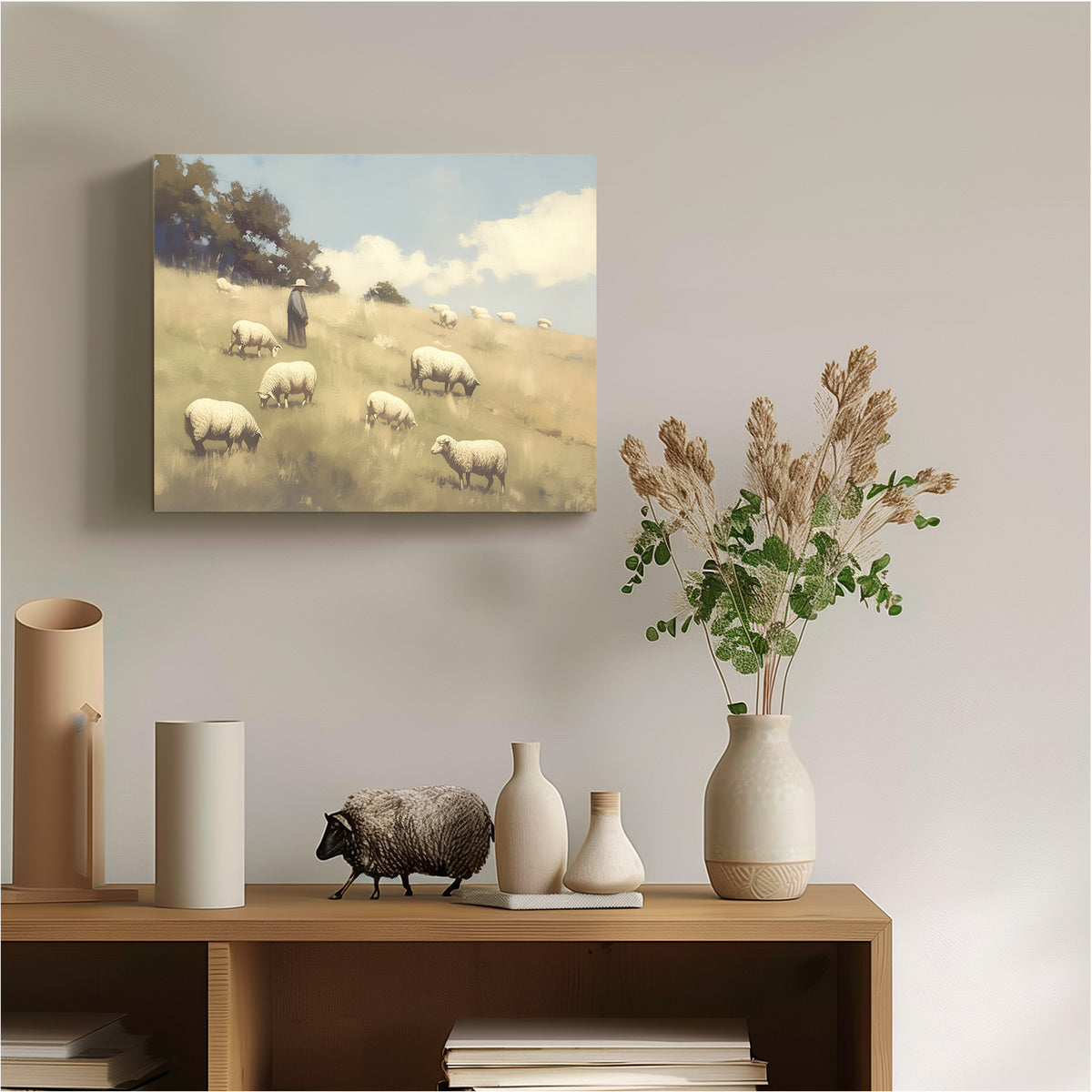 Shepherd and Sheep Pasture Wall Art