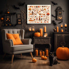 Autumn Cozy Halloween Doodle Collage Illustration Wall Art
