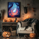 Cute Ghost on a Swing in an Enchanted Forest Illustration Halloween Wall Art
