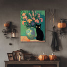Black Cat Floral Vase Wall Art