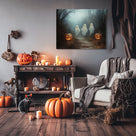 Three Friendly Ghosts Whimsical Haunted Forest Illustration Halloween Wall Art