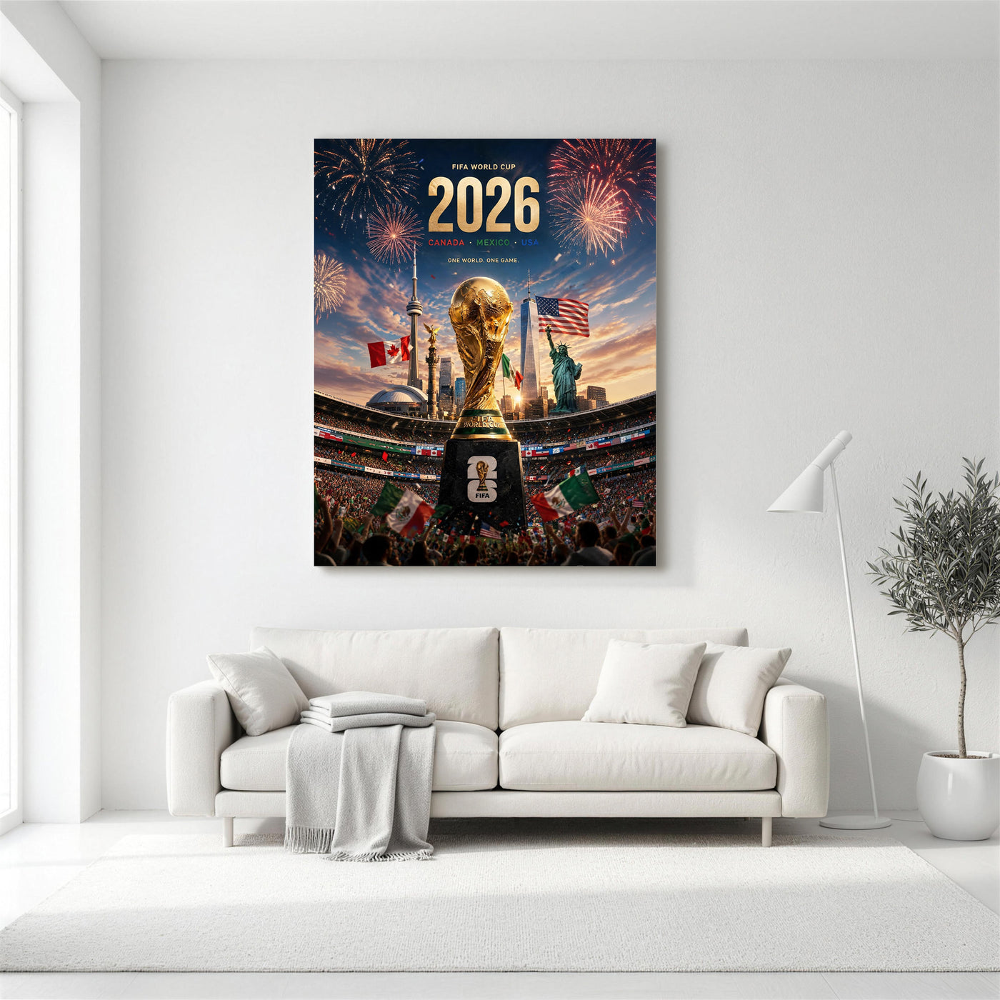 2026 World Soccer Canvas Wall Art – Canada Mexico USA Championship Stadium Print
