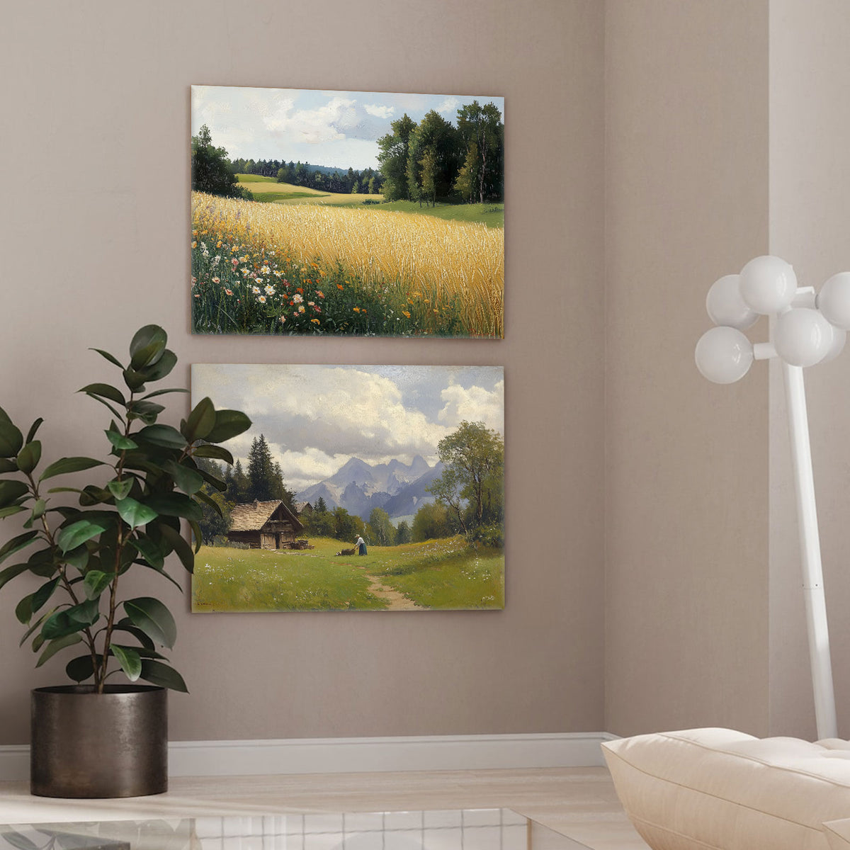 Impressionist Mountain Landscape Painting Alpine Mountain Cabin Wall Art