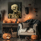 Vintage Smoking Skeleton Portrait Painting Wall Art