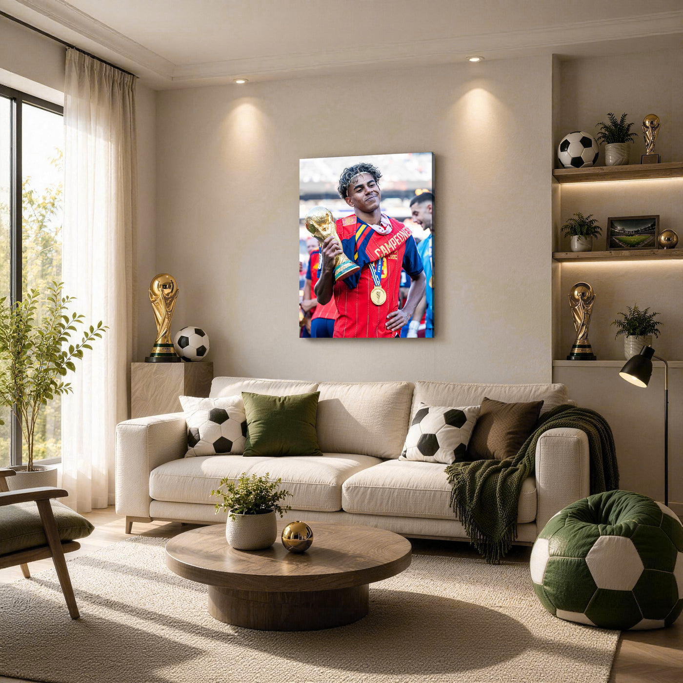 Lamine Yamal Champion Trophy Canvas Wall Art – Spain Soccer Celebration Print