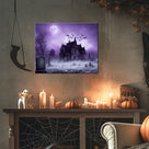 Haunted Mansion Halloween Canvas Wall Art, Full Moon Cemetery Decor