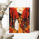 Ghost in the Autumn Forest Bold Retro Halloween Illustration Wall Art