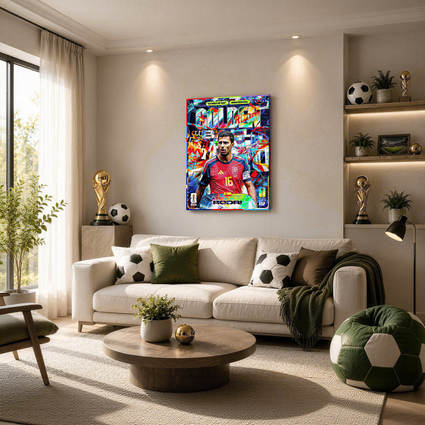 Rodri Golden Ball Graffiti Canvas Wall Art – Spain No. 16 Soccer Print