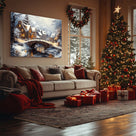 Snowy Christmas Village Canvas Wall Art, Cozy Winter Town Holiday Decor