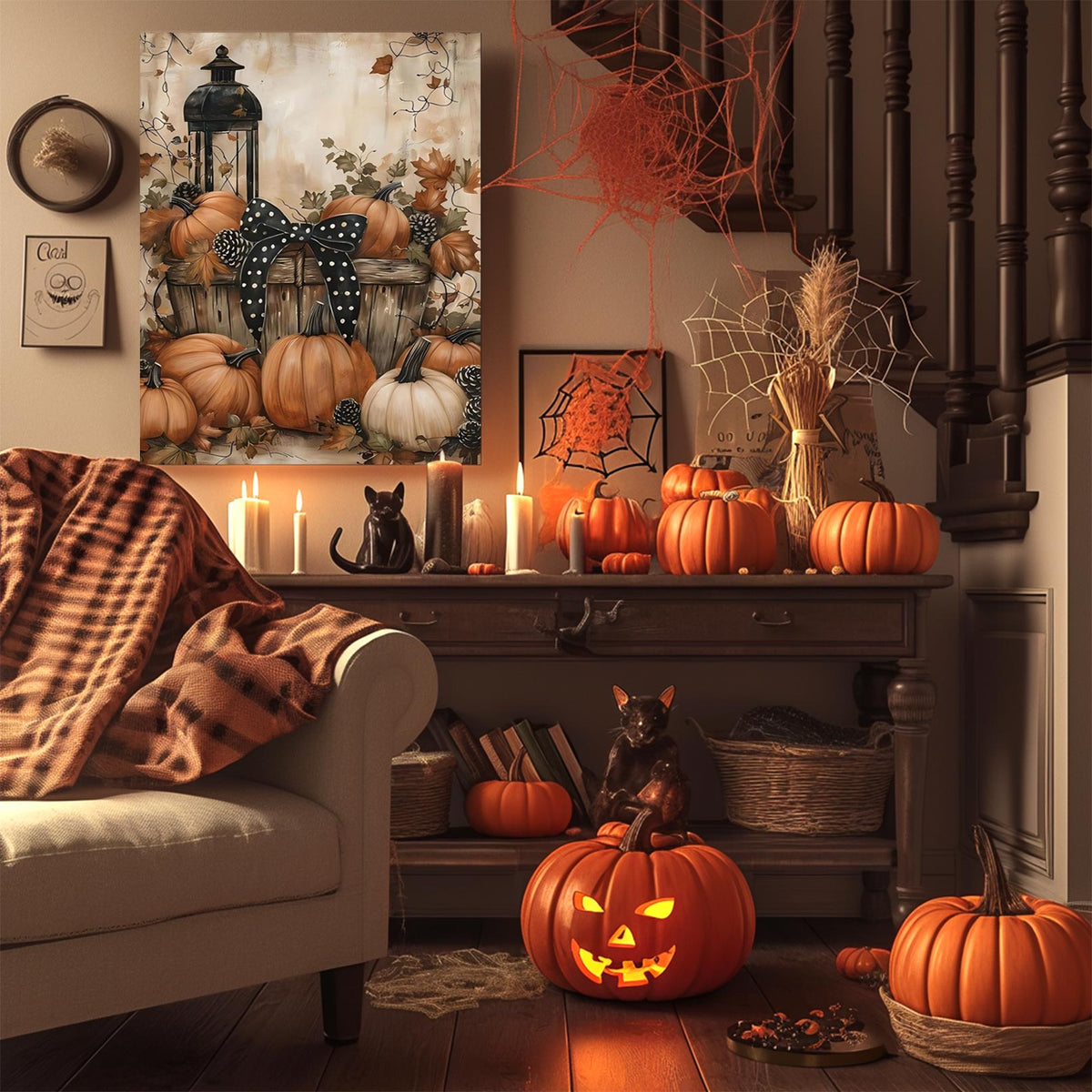 Rustic Pumpkin Harvest Halloween Canvas Wall Art