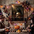 Halloween Raven Canvas Wall Art, Gothic Moonlit Bird Decor