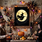 Witch Silhouette Halloween Canvas Wall Art, Magical Gothic Decor