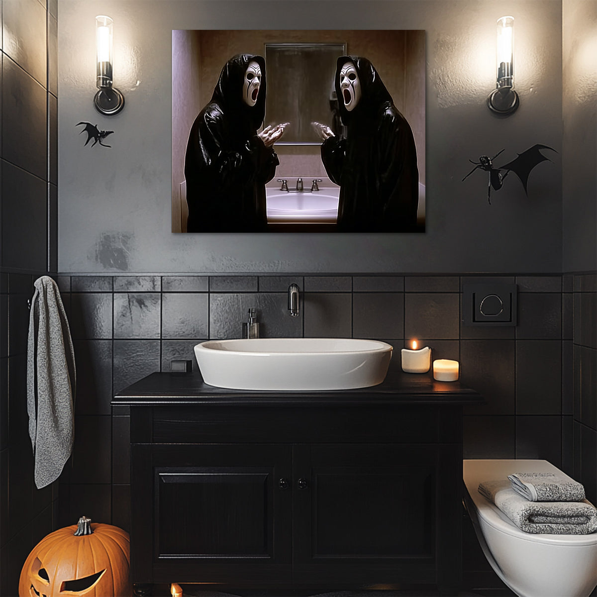 Mirror Scream Horror Canvas Wall Art – Spooky Halloween Bathroom Decor