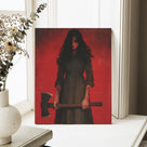 Female Horror Villain with Axe Dark Gothic Horror Portrait Painting Halloween Wall Art